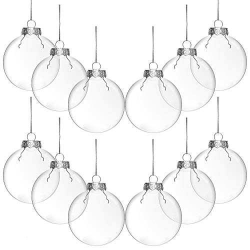 Rocinha 3.15' Clear Plastic Ornament Balls, Fillable Ornament with Removable Top and Hanging Cords - Perfect for Crafting DIY Ornaments, Round (12 Pieces)