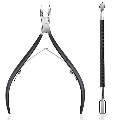 Cuticle Trimmer with Cuticle Pusher - Ejiubas Cuticle Remover Cuticle Nipper Professional Stainless Steel Cuticle Cutter Clipper Durable Pedicure Manicure Tools for Fingernails and Toenails Black