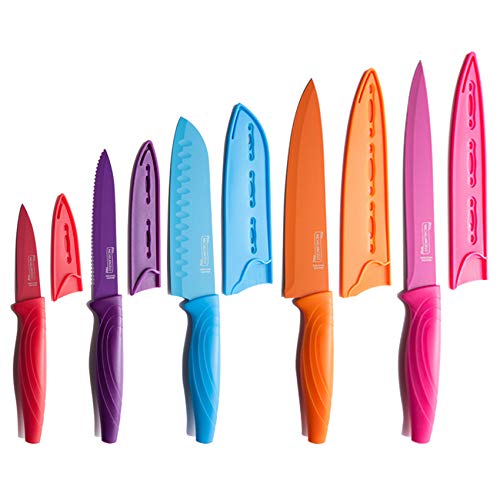 MICHELANGELO Kitchen Knives Set 10 Piece, High Carbon Stainless Steel Kitchen Knife Set, Knife Set for kitchen, Rainbow Knife Set, Colorful Knife Set- 5 Knives & 5 Knife Sheath Covers