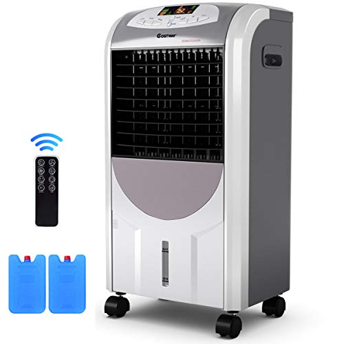 COSTWAY Evaporative Cooler and Heater, Portable Air Cooler with Fan & Humidifier Bladeless Quiet Electric Fan w/Remote Control for Indoor Home Office Dorms (29-Inch)
