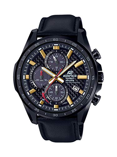 Casio Men's Edifice Stainless Steel Quartz Watch with Leather Strap, Black, 22 (Model: EQS-900CL-1AVCR)