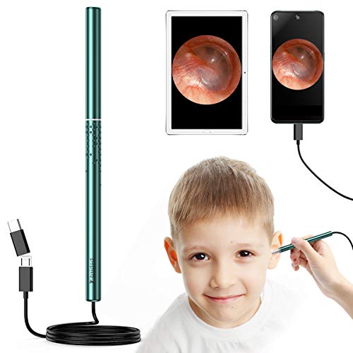 Ear Wax Removal Tool, Earwax Remover Kit, Ear Camera Endoscope 1080P HD with 6 LED Lights for Kids Adults, Ear Scope with Ear Wax Cleaner for Android Mac Windows, with 5 Replaceable Ear Spoon (Green)