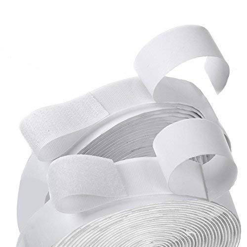 16 Feet Length 0.75 Inch Width Hook and Loop with Strong Self Adhesive Tape Strip Fastener (White)