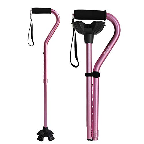 KingGear Adjustable Cane for Men & Women - Lightweight & Sturdy Offset Walking Stick - w/Additional Big Tip - Mobility Aid for Elderly, Seniors & Handicap (Pink)