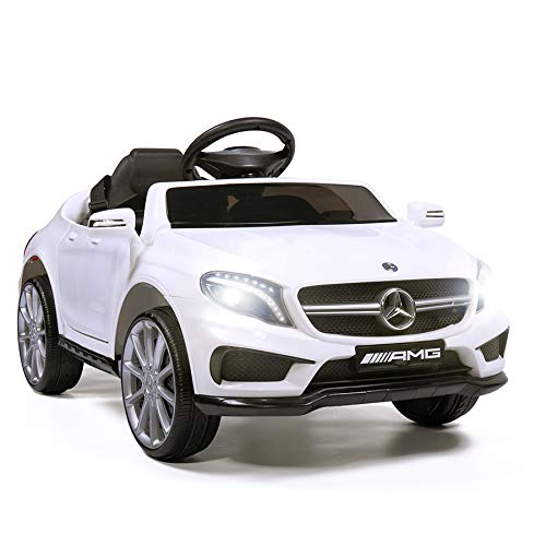 TOBBI Licensed Mercedes Benz Car for Kids,Ride on Cars with 2.4G Remote Control,Double Doors, 5 Point Safety Belt,LED Lights,White