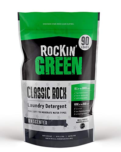 Rockin' Green Natural Laundry Detergent Powder | Classic Rock, Unscented | HE, 90 Loads - 45oz Perfect for Cloth Diapers