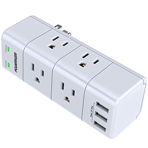 Surge Protector Wall Mount , Outlet Splitter with Rotating Plug, POWERIVER Power Strip with 6 Outlet Extender (3 Side) and 3 USB Ports, 1680 Joules, for Home/School/Office/Travel, White