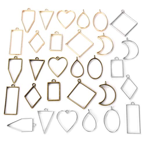 Open Bezel Pendants Charms Resin Molds for Jewelry Findings DIY Pressed Flower Frame Assorted Geometric Hollow Trays 30pcs