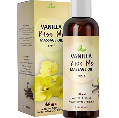 Vanilla Erotic Massage Oil for Sex Edible Massage Oil and Lubricant for Sensual Massage and Natural Calm Aromatherapy Almond Jojoba and Coconut Oil Anti-Aging Moisturizing Skin Care & Back Pain Relief