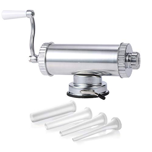 Sausage Stuffer Horizontal Kitchen Machine - Aluminum Meat Stuffing Maker Kit With 4 Size Professional Filling Nozzles Attachment, Commercial And Household Use (2 LBS)