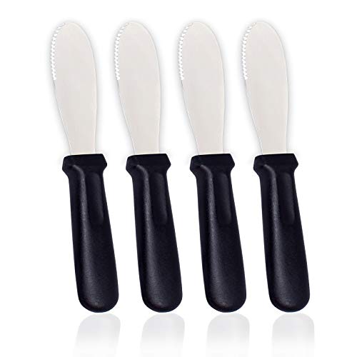 Butter Spreader Knives | 4 PCS Wide Blade Stainless Steel Spreader Knife | Black Plastic Handle Spreading Knives | Sandwich Condiment Spreader | Bread Knives Set of 4 | Soft Cheese Spreader | Anapoliz