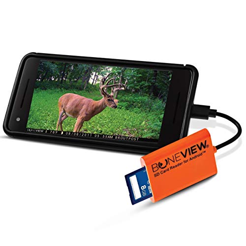 BoneView SD Card Reader for Android - Type C USB Trail Camera Viewer Play Deer Hunting Photo & Video from All Game Cam Memory on Any Smart Phone, Samsung, Moto, LG + Free MicroUSB OTG Adapter