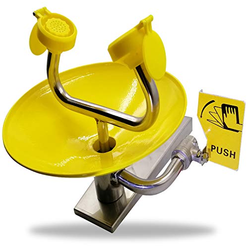 Eyewash Stations with Free Eye Wash Sign - Wall Mounted Stainless Steel Eye Wash Station with Dual Spray Heads – Emergency Eyewash Stations – Hands Free Operation - First Aid for Eyes - Yellow