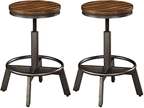 Signature Design by Ashley Torjin Adjustable Height Bar Stool Set of 2, Brown and Gray
