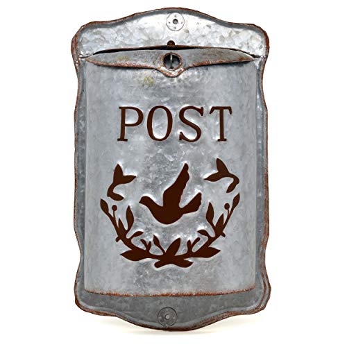 Wall Mounted Rustic Mailbox Medium Galvanized Metal Letter Decor Tin Post Box Holder Outside Hanging Decoration for House, Porch with Vintage Embossed Lettering and Mail Sorter by Gift Boutique