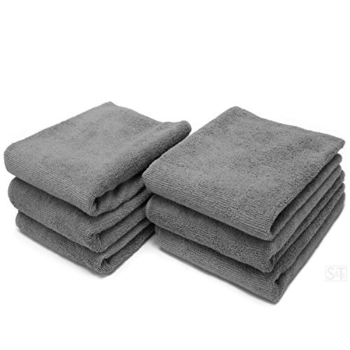 S&T INC. Microfiber Fitness Exercise Gym Towels, 360 GSM, 6 Pack, 16-Inch x 27-Inch, Grey