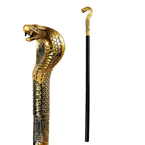 Joy Bang Egyptian Style Staff Cobra Cane Snake Walking Cane Stick Prop Toy King Cobra Pimp Cane Costume Accessory for Cosplay Women Men Halloween Party Theme Party Supplies