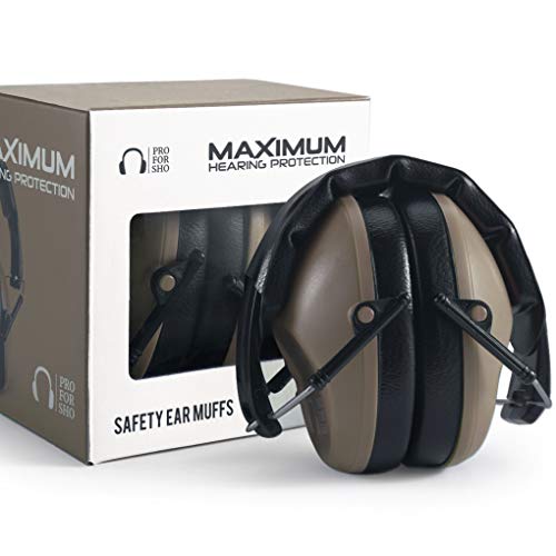 Pro For Sho 34dB Shooting Ear Protection - Special Designed Ear Muffs Lighter Weight & Maximum Hearing Protection - Standard Size, Coyote Brown