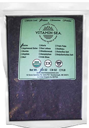 VITAMINSEA Organic Dulse Flakes Seaweed - 4 oz / 112 G North Atlantic Harvested and Vegan Certified Sea Vegetables (DF4)