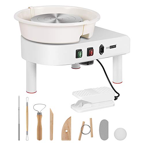 VIVOHOME Pottery Wheel 25CM Pottery Forming Machine 350W Electric DIY Clay Tool with Foot Pedal and Detachable Basin for Ceramic Work Art Craft White