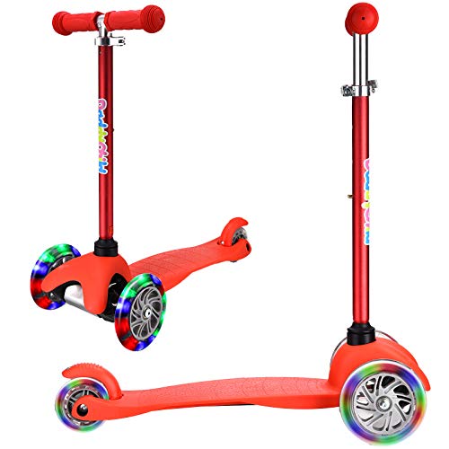 DADDYCHILD 3 Wheel Scooters for Kids, Kick Scooter for Toddlers 2-6 Years Old, Boys and Girls Scooter with Light Up Wheels, Mini Scooter for Children (Red)