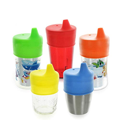 Sippy Cup Lids by Healthy Sprouts - (5 Pack) - Make Any Kids Cup or Toddler Cup Spill Proof - Great for Toddlers, Infants, Babies (Red, Blue, Yellow)