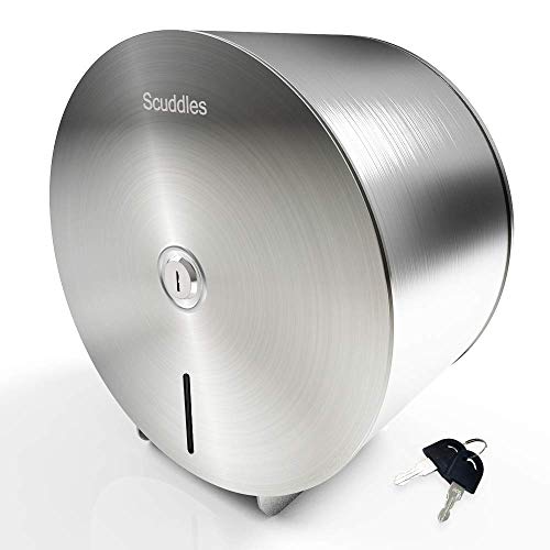 Scuddles Single-Roll Jumbo Toilet Paper Dispenser Stainless Steel for Commercial Or Home Use Wall Mount Dispenser Commercial Holder for Tissue Paper with 2 Keys & Lock for