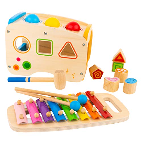 Toy To Enjoy Hammering & Pounding Wooden Toy - Shape Sorter, Xylophone & Montessori Sorting Toys for Children Aged 1 to 10 - Educational Learning Toys for Girls & Boys - Improves Fine Motor Skills