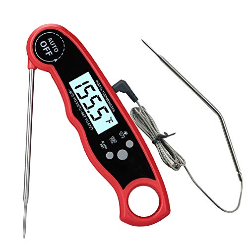 Oven Safe Leave in Meat Thermometer Instant Read, 2 in 1 Dual Probe Food Thermometer Digital with Alarm Function for Cooking, BBQ, Smoking and Grilling, Kitchen (Red)