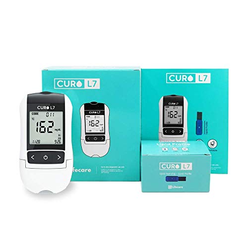 CURO L7 Professional Grade Lipid Blood Cholesterol Test Home Kit - (All-in-One 10ea x Profile Cholesterol Test Strips Included)