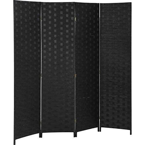 FDW Room Divider 6FT Wall Divider Wood Screen 4 Panels Wood Mesh Hand-Woven Design Room Screen Divider Indoor Folding Portable Partition Screen,Black