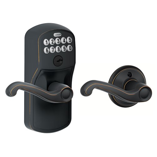 Schlage FE575 PLY 716 FLA Plymouth Keypad Entry with Auto-Lock and Flair Levers, Aged Bronze