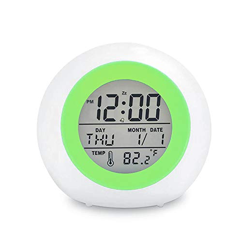 TooTa Kids Digital Alarm Clock, 7 Color Night Light, Snooze, Temperature Detect for Toddler, Children Boys and Girls, Students to Wake up at Bedroom, Bedside, Batteries Operated