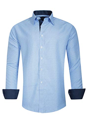 Alberto Danelli Men's Printed Shirt, Long Sleeve Button-Down, Microfiber Dress Shirt, Regular Fit, Light Blue, Large