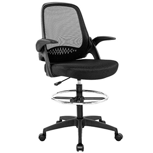 Drafting Chair Tall Office Chair Desk Chair Mesh Computer Chair Adjustable Height with Lumbar Support Flip Up Arms Swivel Rolling Executive Chair for Standing Desk