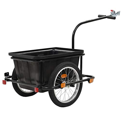 vidaXL Bike Cargo Trailer Spacious Ball Coupling Colored Reflectors Removable Transport Box Cart Wheel Carrier Black 52.8 Quart