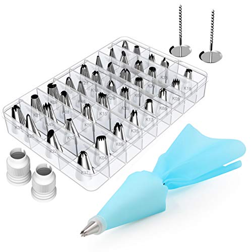 Kootek 42 Pieces Cake Decorating Tools Kits Supplies with 36 Numbered Icing Tips, 2 Silicone Pastry Bags, 2 Flower Nails, 2 Reusable Plastic Couplers Baking Frosting Tools Set for Cupcakes Cookies
