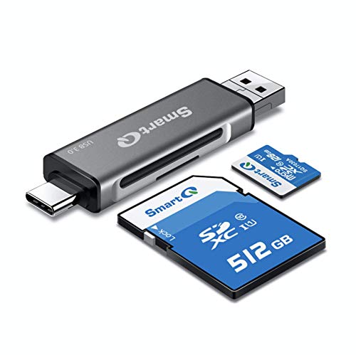 SmartQ C350 Type-C and Type A USB Memory Card Reader USB 3.0 Super Speed for MicroSDXC, MicroSDHC, SD, SDXC, SDHC, SD Cards, Works for Windows, Mac OS X, Android Devices, OTG Adapter (Grey Trio)