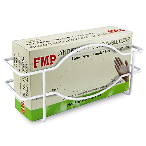 FMP Brands Single Wall Mount Glove Tissue Dispenser, Wire Rack Disposable Gloves Napkin Box Holder, White Durable Metal Organizer for Food Service, Lab, Medical Office, Home, Garage