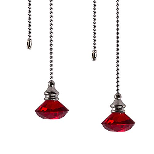 Ceiling Fan Pull Chain Set - 2 pieces Red Diamond Fan Pull Chains 20 Inch Ceiling Fan Chain Extender with Chain Connector Home Wedding Decor Ornament Pendant