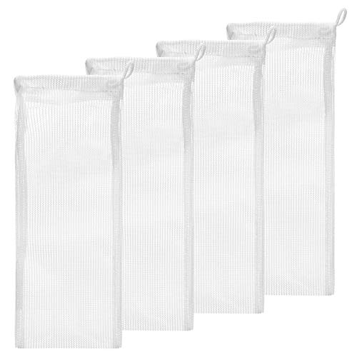 Small Aquarium Mesh Media Filter Bags - High Flow 500 Micron - 4 Pack - 3' by 8' with Drawstrings for Activated Carbon - Reusable Fish Tank Charcoal Filter - Aquatic Bags for Fresh or Saltwater Tanks