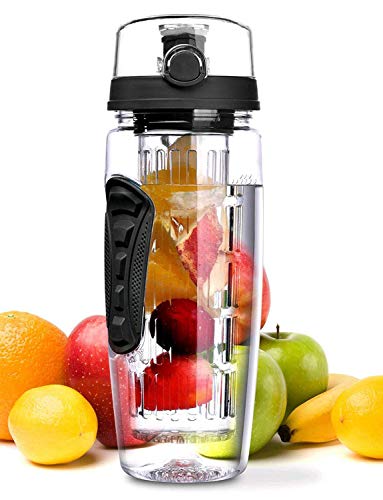 OMorc 32 OZ Sport Fruit Infuser Water Bottle, Flip Top Lid & Dual Anti-slip Grips, BPA Free Infuser Water Bottle, Free Recipes and A Cleaning Brush Gifts, Ideal for Your Office and Home