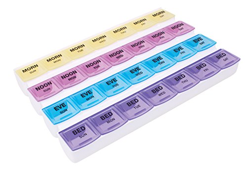 Apex 7-day Mediplanner Pill Organizer, Weekly Pill Organizer, 4 Times a Day Color-Coded, Easy-Open, See-Through Lids, Organize Medication or Vitamins by AM, PM, Evening and Bedtime