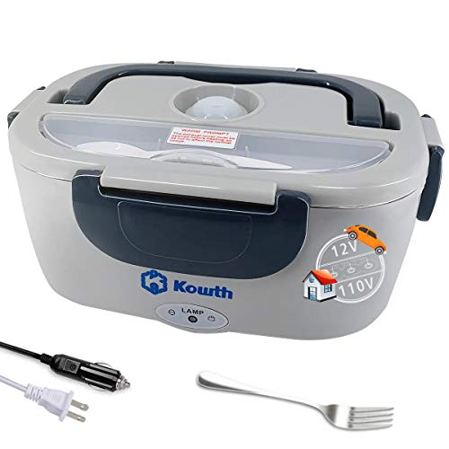 Electric Lunch Box, Kowth 2 in 1 Food Heater Warmer 1.5L with Removable Stainless Steel Container Portable for Car, Office, School and Home Use 110V & 12V 40W, Spoon and Fork Included (Dark gray)