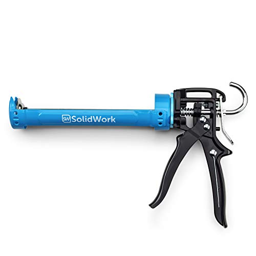 SolidWork Professional Hand Caulking Gun with Highest 26:1 Leverage | Dripless Caulk Gun for processing all 10oz Sealant and Adhesive Cartridges or Tubes | Drip-free Silicone Gun | Blue