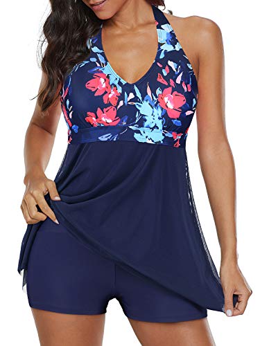 Century Star Womens Athletic One Piece Swimwear Tummy Control Plus Size Swimdress Long Torso Tankini Swimsuit Bathing Suits Red Blue Floral 18-20