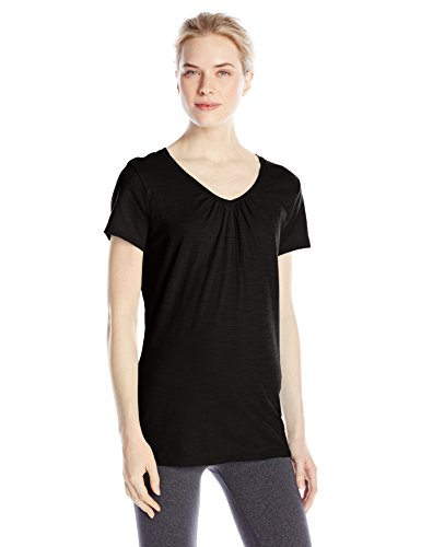 Hanes Women's Shirred V-Neck T-Shirt, Black, Large