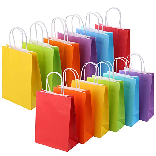 24 Pieces Kraft Paper Party Favor Bags with Handle Assorted Colors (Rainbow)