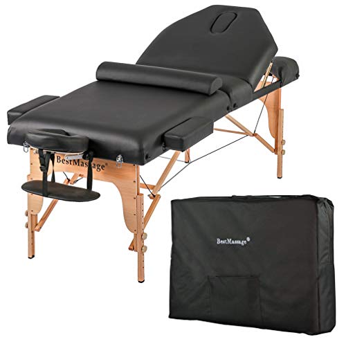 Massage Table Massage Bed Spa Bed Height Adjustable 77 Inches Long 30 Inches Wide Salon Bed 2 Fold 4 Inches Thick Foam Pad Portable Massage Table W/Carry Case Bolster