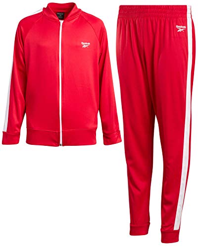 Reebok Boys 2-Piece Athletic Tricot Tracksuit Set with Zip Up Jacket and Jog Pants (Red/White, 8)